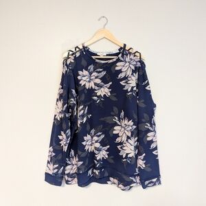 Easel Navy Floral Cold Shoulder Pullover
